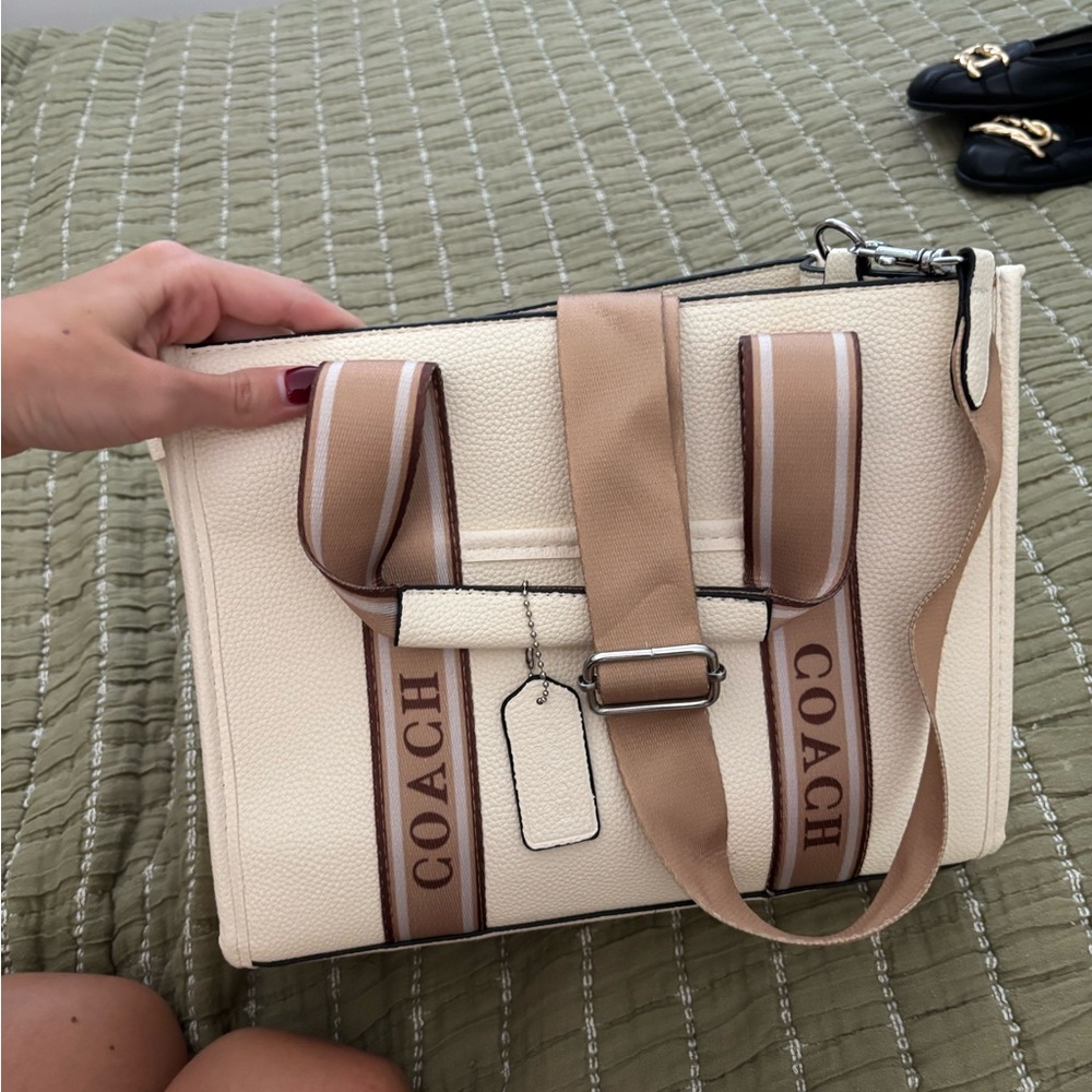 Coach Cream and Tan Tote Bag